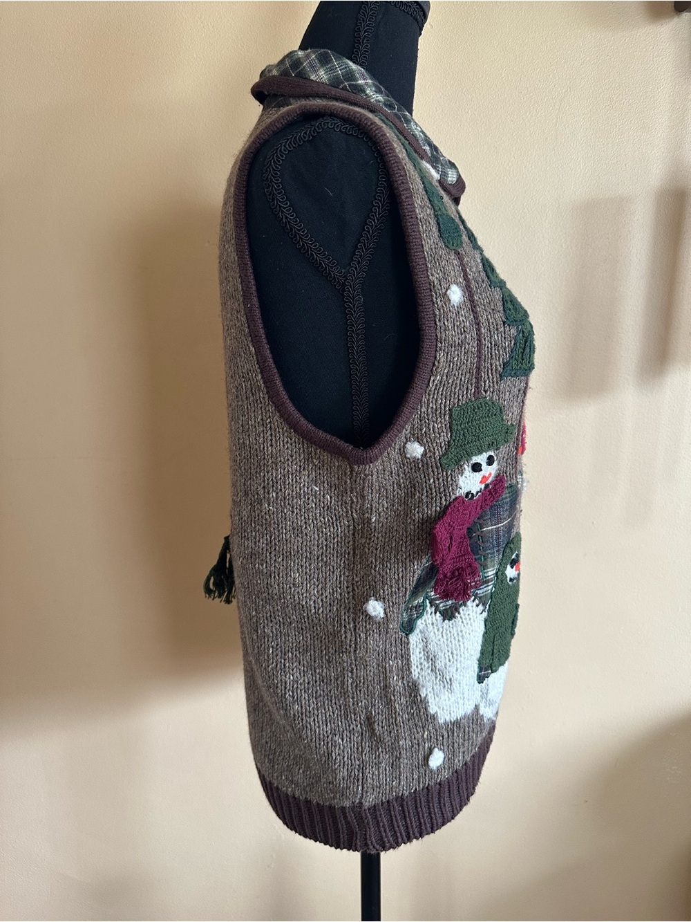 Vintage Belle Pointe Brown Wool Blend Snowman Vest Women’s Size Small - Picture 7 of 9